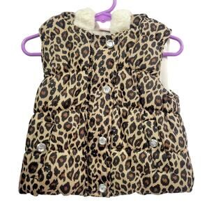Little Lass‎ Hooded Cheetah Print Puffer Vest Girl's Size 2T
